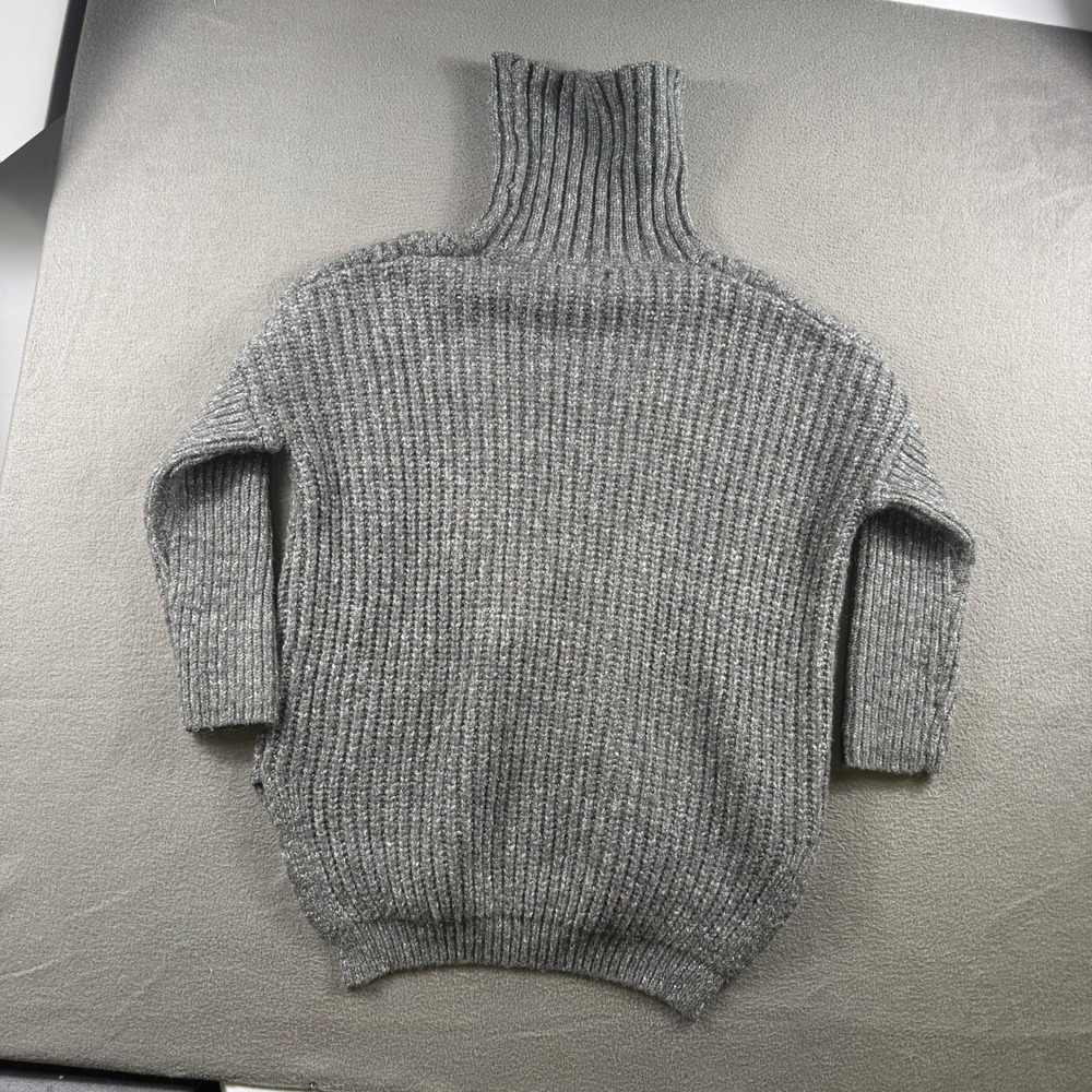 Sweater Womens L Gray Cable Knit Turtleneck Pullover Chunky Slouchy Grandpacore - Picture 2 of 6